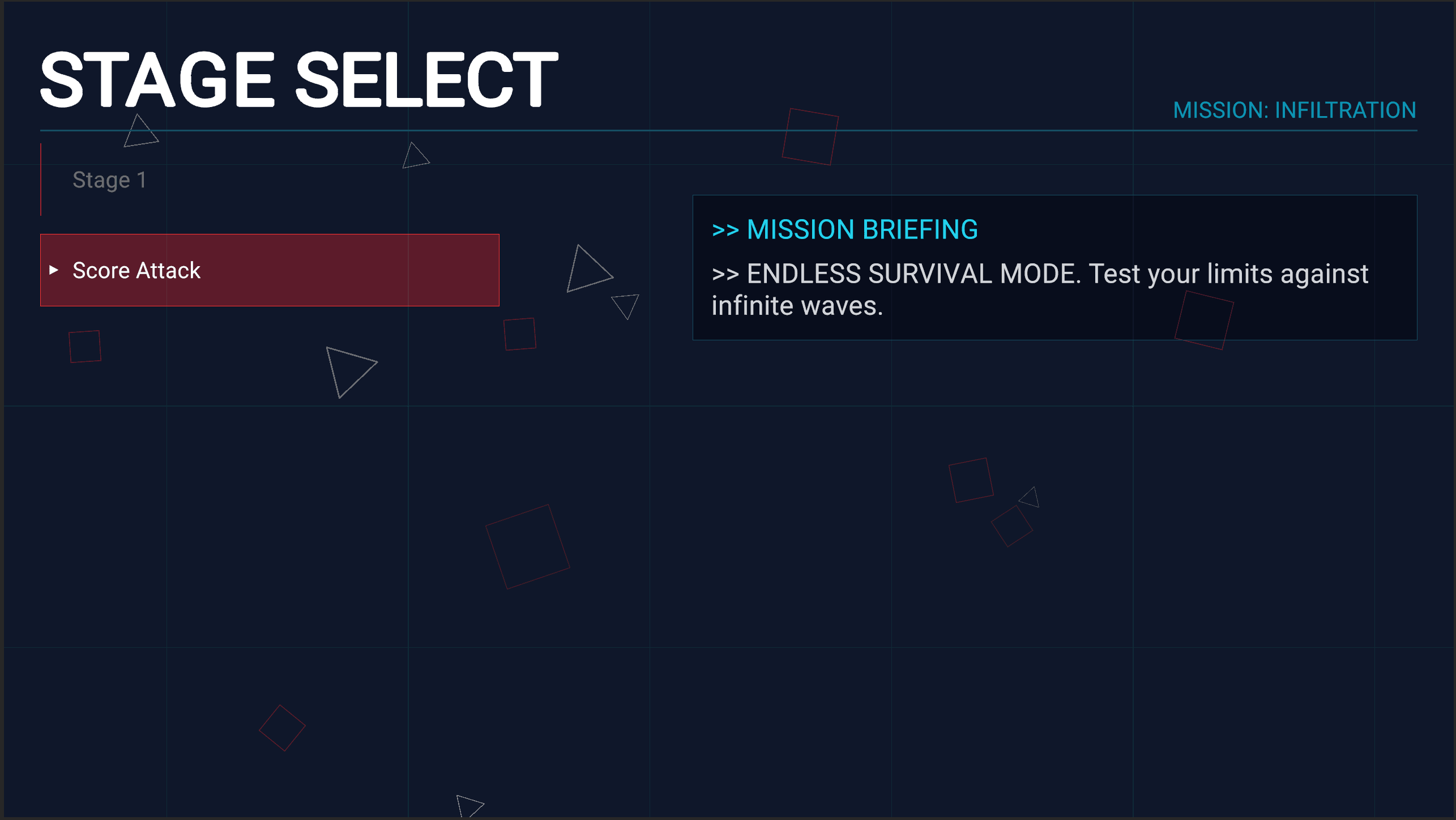 2Dシューティングゲームのステージ選択画面です。