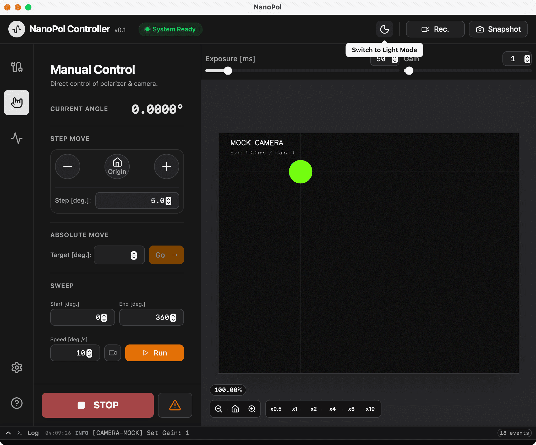 実験の測定を自動化するデスクトップアプリケーションのMock画面です。
