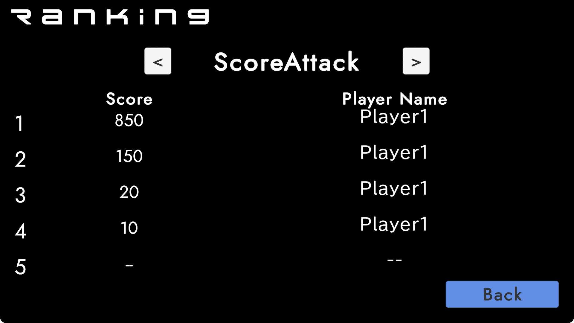 2Dシューティングゲームのランキング画面です。